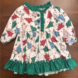Festive Tree Print Kids Casual Dress